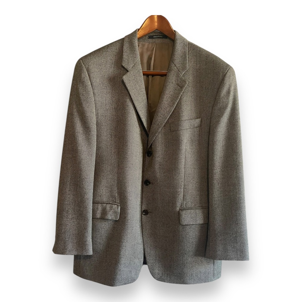 Ralph Lauren Lauren Mens Grey Wool Cashmere Herringbone 3 Button Blazer Coat 44R
